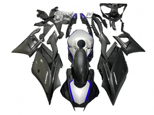 Online Plata Azul Negro FibraCarbono Estilo Carenado Moto Yamaha YZF R3/R25 2022-2024
