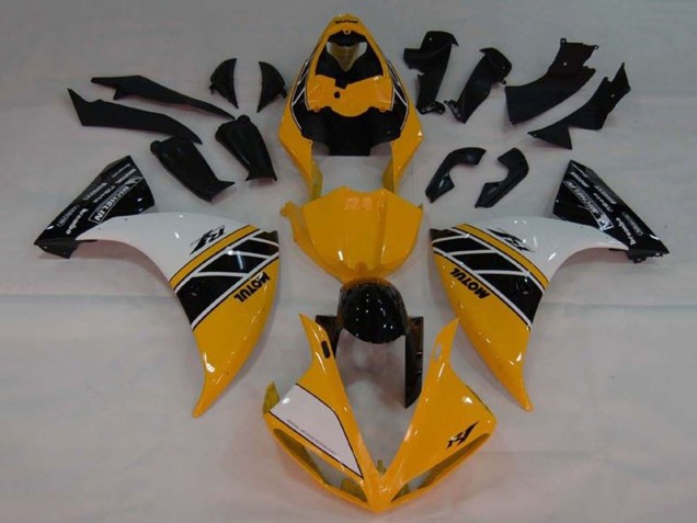 Online Amarillo Blanco Negro Raya Carenados Moto Yamaha YZF 1000 R1 2009-2011