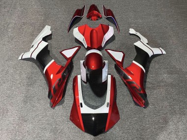 Online Blanco Rojo Falso FibraCarbono Carenado Moto Yamaha YZF 1000 R1 2015-2019