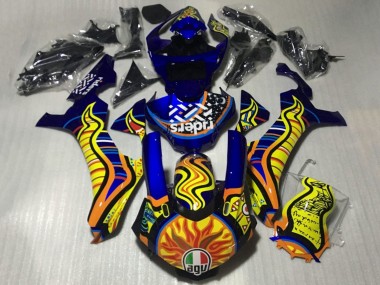 Online Azul Amarillo Naranja Tribal Sun Carenado Moto Yamaha YZF 1000 R1 2015-2019