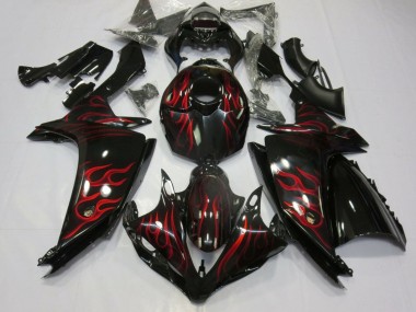Online Negro Brillante Rojo Llama Carenado Moto Yamaha YZF 1000 R1 2007-2008
