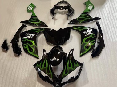 Online Negro Brillante Verde Llama Carenado Moto Yamaha YZF 1000 R1 2007-2008