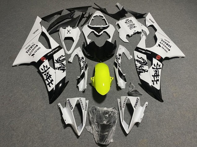 Online Blanco Amarillo Negro Brillante Chinese Characters Carenado Moto Yamaha YZF R6 2008-2016