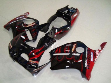 Online Negro Brillante Rojo Llama Carenado Moto Honda CBR250RR MC19 1988-1989