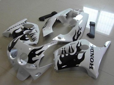 Online Blanco Negro Brillante Llama Carenado Moto Honda CBR250RR MC19 1988-1989