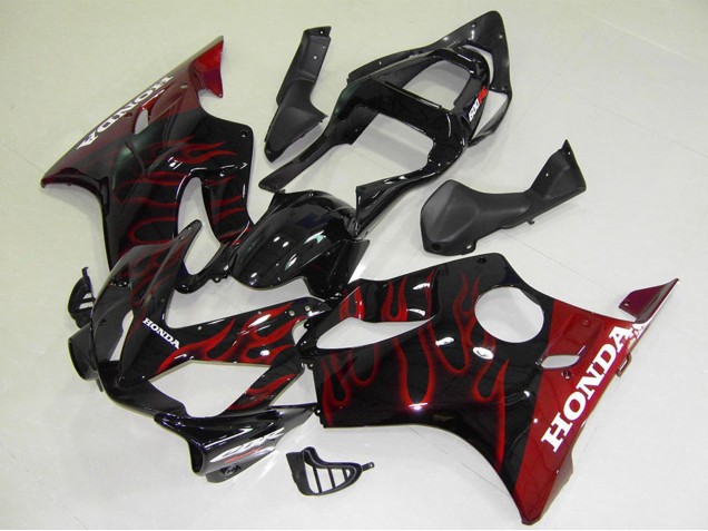 Online Negro Brillante Rojo Llama Carenado Moto Honda CBR600 F4i 2001-2003