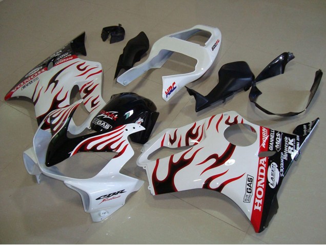 Online Blanco Rojo Negro Brillante Llama Carenado Moto Honda CBR600 F4i 2001-2003