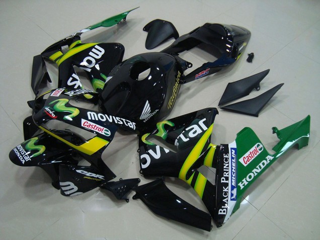 Online Negro Brillante Amarillo Verde MoviStar Carenado Moto Honda CBR600RR 2003-2004