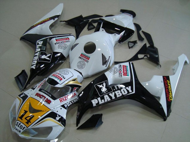 Online Blanco Amarillo Negro Brillante Denso Playboy 14 Carenado Moto Honda CBR1000RR 2006-2007
