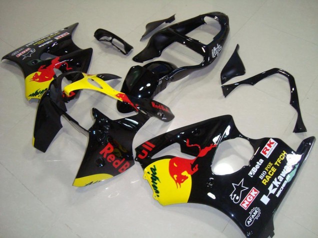 Online Negro Brillante Amarillo Rojo Bull Carenado Moto Kawasaki ZX6R 2000-2002