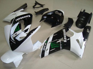 Online Blanco Negro Brillante Verde Monstruo Carenado Moto Kawasaki ZX6R 2003-2004