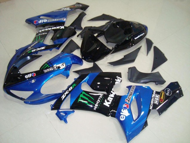 Online Azul Negro Brillante Verde Monstruo Carenado Moto Kawasaki ZX6R 2005-2006