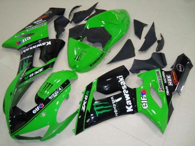 Online Verde Negro Brillante Elf Monstruo Carenado Moto Kawasaki ZX6R 2005-2006