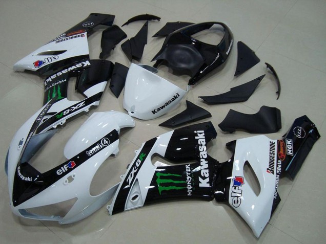 Online Blanco Negro Brillante Verde Monstruo Carenado Moto Kawasaki ZX6R 2005-2006
