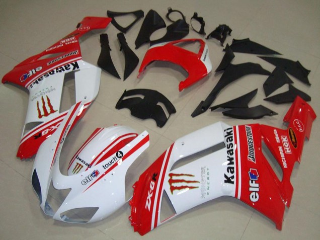 Online Rojo Blanco Carenado Moto Kawasaki ZX6R 2007-2008