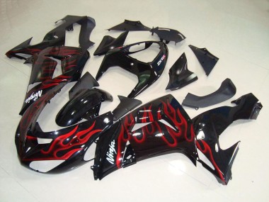 Online Negro Brillante Rojo Llama Carenado Moto Kawasaki ZX10R 2006-2007