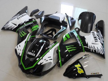 Online Negro Brillante Blanco Verde Monstruo Carenado Moto Yamaha YZF R1 2000-2001