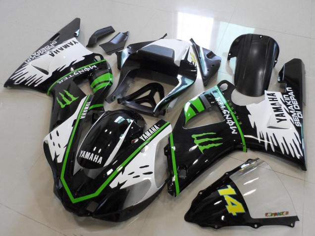 Online Negro Brillante Blanco Verde Monstruo Carenado Moto Yamaha YZF R1 2000-2001