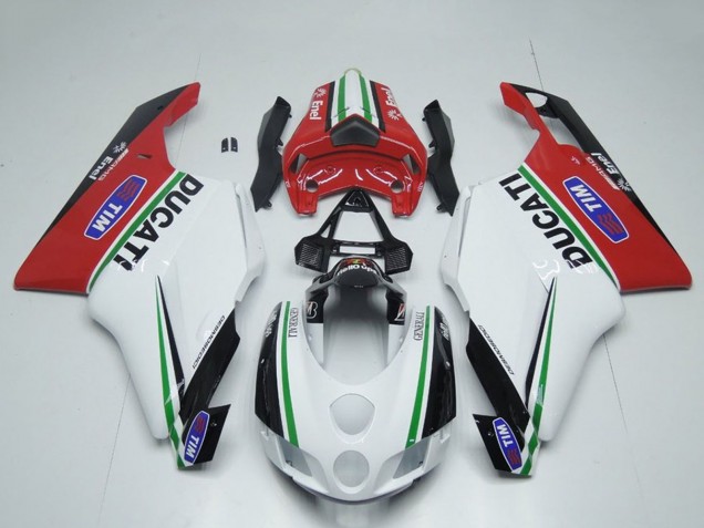 Online Blanco Rojo Verde Negro Brillante Enel Generali Tim Carenado Moto Ducati 749 999 2005-2006