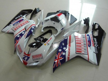 Online Blanco Azul Rojo Negro Brillante American Flag Tim 27 Carenado Moto Ducati 848 1098 1198 2007-2014