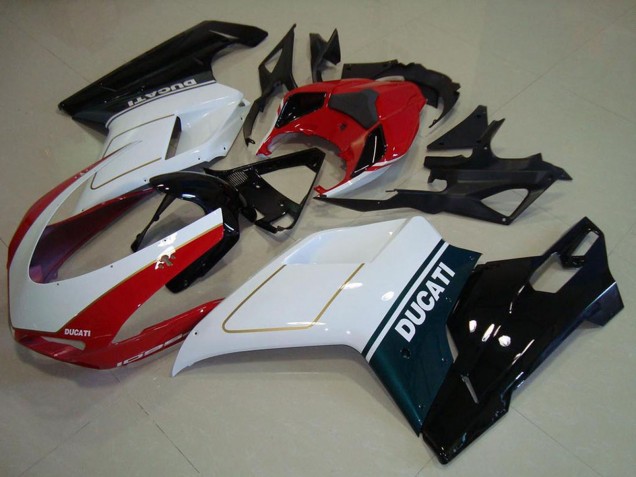 Online Blanco Rojo Negro Brillante Carenados Moto Ducati 1098 2007-2014