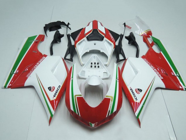 Online Blanco Rojo Verde Raya Carenado Moto Ducati 1098 2007-2014