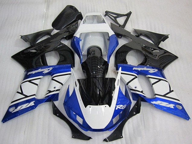 Online Blanco Azul Negro Brillante Champions Carenados Moto Yamaha YZF R6 1998-2002