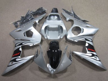 Online Plata Negro Brillante Llama Carenado Moto Yamaha YZF R6 2003-2004