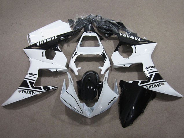 Online Blanco Negro Brillante Kits Carenado Moto Yamaha YZF R6 2003-2004