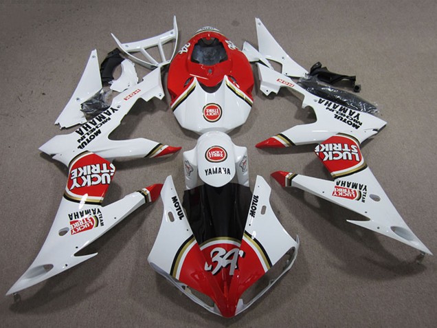 Online Blanco Rojo Lucky Strike Carenado Moto Yamaha YZF R6 2008-2016