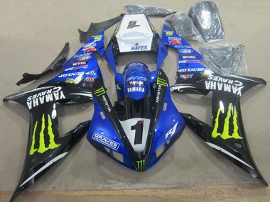 Online Blanco Azul Negro Neon Amarillo Monstruo Graves 1 Carenado Moto Yamaha YZF R1 2002-2003