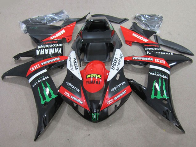 Online Rojo Negro Brillante Blanco Verde Motul Monstruo Carenado Moto Yamaha YZF R1 2002-2003