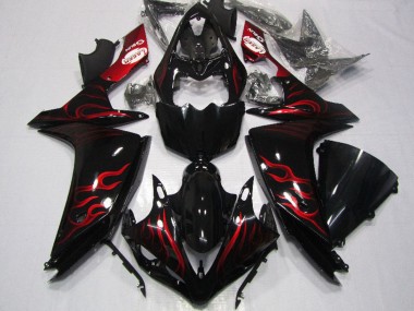 Online Negro Brillante Rojo Llama Carenados Moto Yamaha YZF R1 2007-2008