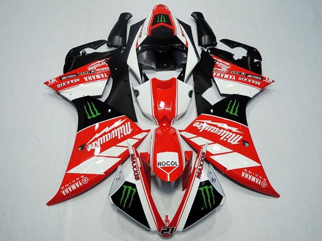 Online Blanco Gris Negro Brillante Verde Monstruo Milwaukee Maxxis Rocol Carenado Moto Yamaha YZF R1 2012-2014
