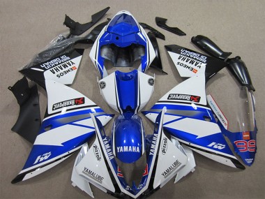 Online Blanco Azul Negro Pizzoli ENEOS Yamalube Semakin Didepan Carenado Moto Yamaha YZF R1 2012-2014