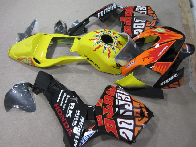 Online Amarillo Naranja Negro Brillante Rossi Repsol 46 Carenado Moto Honda CBR600RR 2003-2004