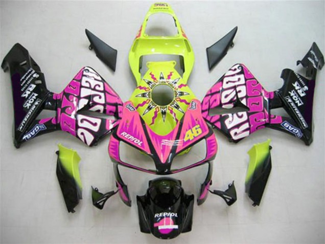 Online Amarillo Rosa Negro Brillante Valentino Rossi Carenado Moto Honda CBR600RR 2003-2004