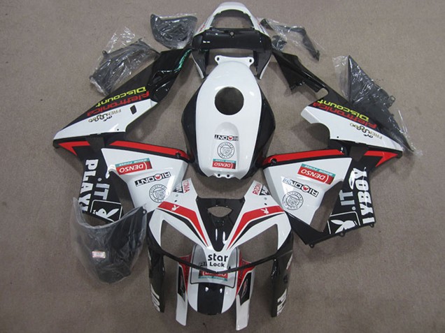 Online Blanco Rojo Negro Star Lock Playboy Carenado Moto Honda CBR600RR 2005-2006