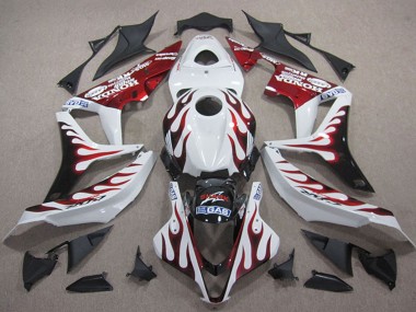 Online Blanco Rojo Negro Brillante Llama Carenado Moto Honda CBR600RR 2007-2008