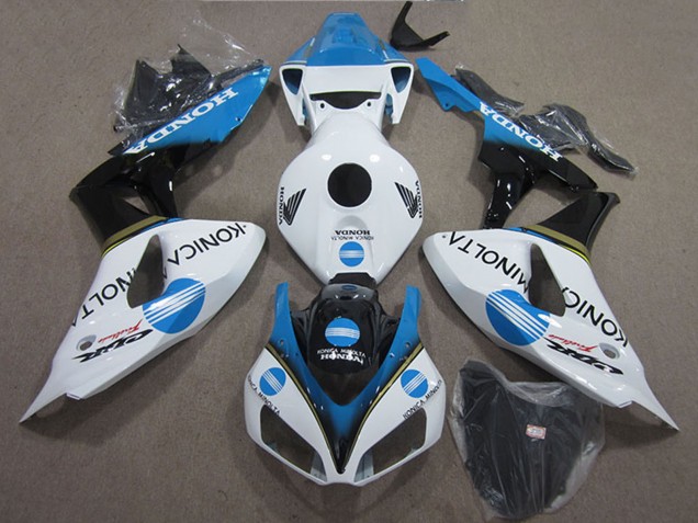 Online Blanco Azul Claro Negro Brillante Konica Minolta Carenado Moto Honda CBR1000RR 2006-2007
