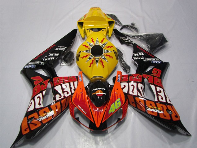 Online Amarillo Naranja Negro Brillante Rossi Repsol 46 Carenado Moto Honda CBR1000RR 2006-2007