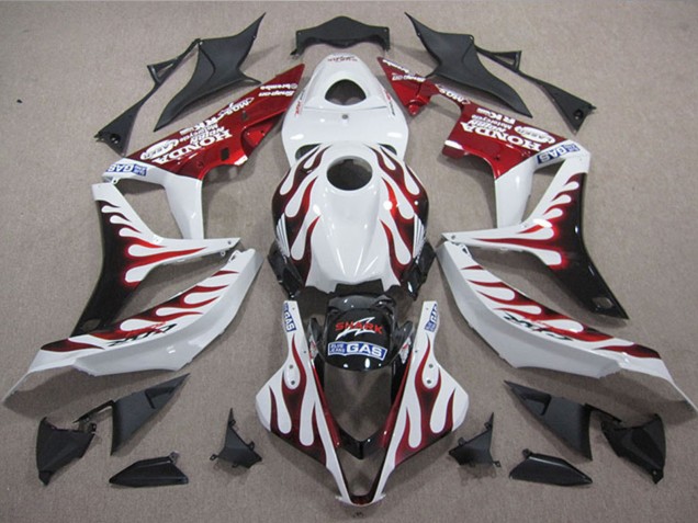 Online Blanco Rojo Negro Brillante Llama Tiburón Carenado Moto Honda CBR1000RR 2004-2005