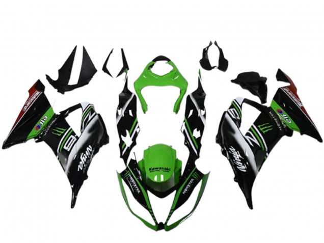 Online Verde Negro Blanco Elf Monstruo Carenado Moto Kawasaki ZX6R 2013-2018