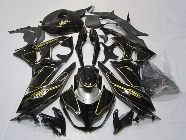 Online Negro Brillante Plata Oro Carenado Moto Kawasaki ZX6R 2009-2012