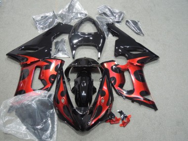 Online Negro Brillante Rojo Carenado Moto Kawasaki ZX6R 2005-2006
