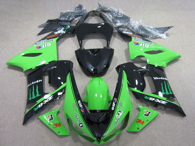 Online Negro Brillante Verde Elf Touch4 Bridgestone Monstruo Carenado Moto Kawasaki ZX6R 2005-2006