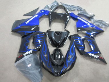 Online Negro Brillante Azul Llama Carenado Moto Kawasaki ZX6R 2005-2006