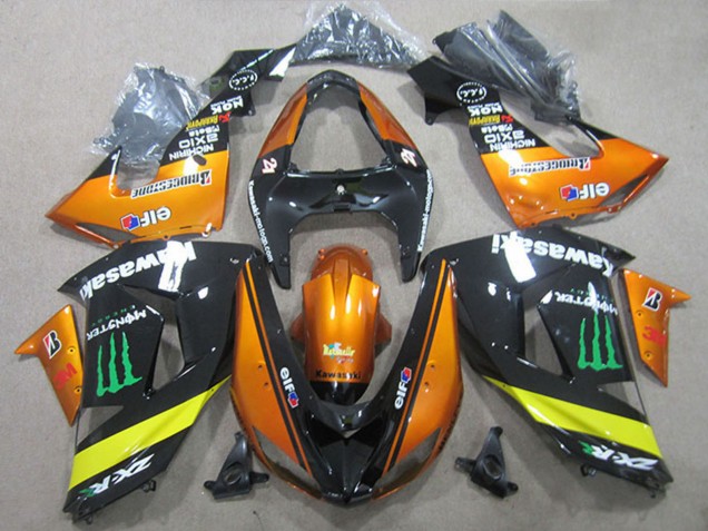 Online Naranja Amarillo Negro Brillante Verde Monstruo Carenado Moto Kawasaki ZX10R 2006-2007