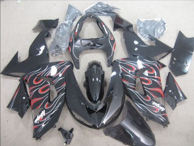 Online Negro Brillante Rojo Blanco Llama Carenado Moto Kawasaki ZX10R 2006-2007