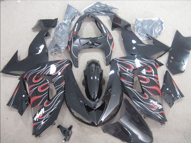 Online Negro Brillante Rojo Blanco Llama Carenado Moto Kawasaki ZX10R 2006-2007